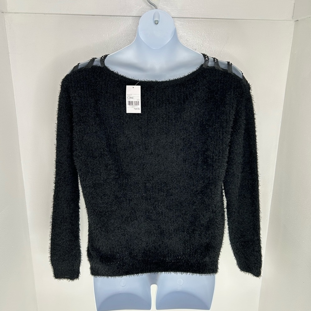 Buckle Black NWT BKE Glitz Eyelash Knit Sweater Size XL Rhinestones Fuzzy - Picture 8 of 14